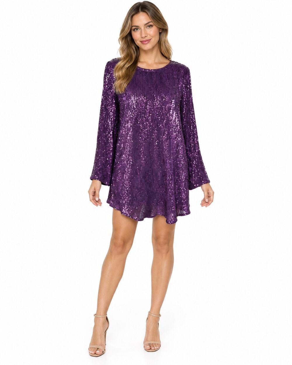 Celebrity Fashion Purple Sequin Mini Dress Small Bell Sleeve NWT Party Cocktail
